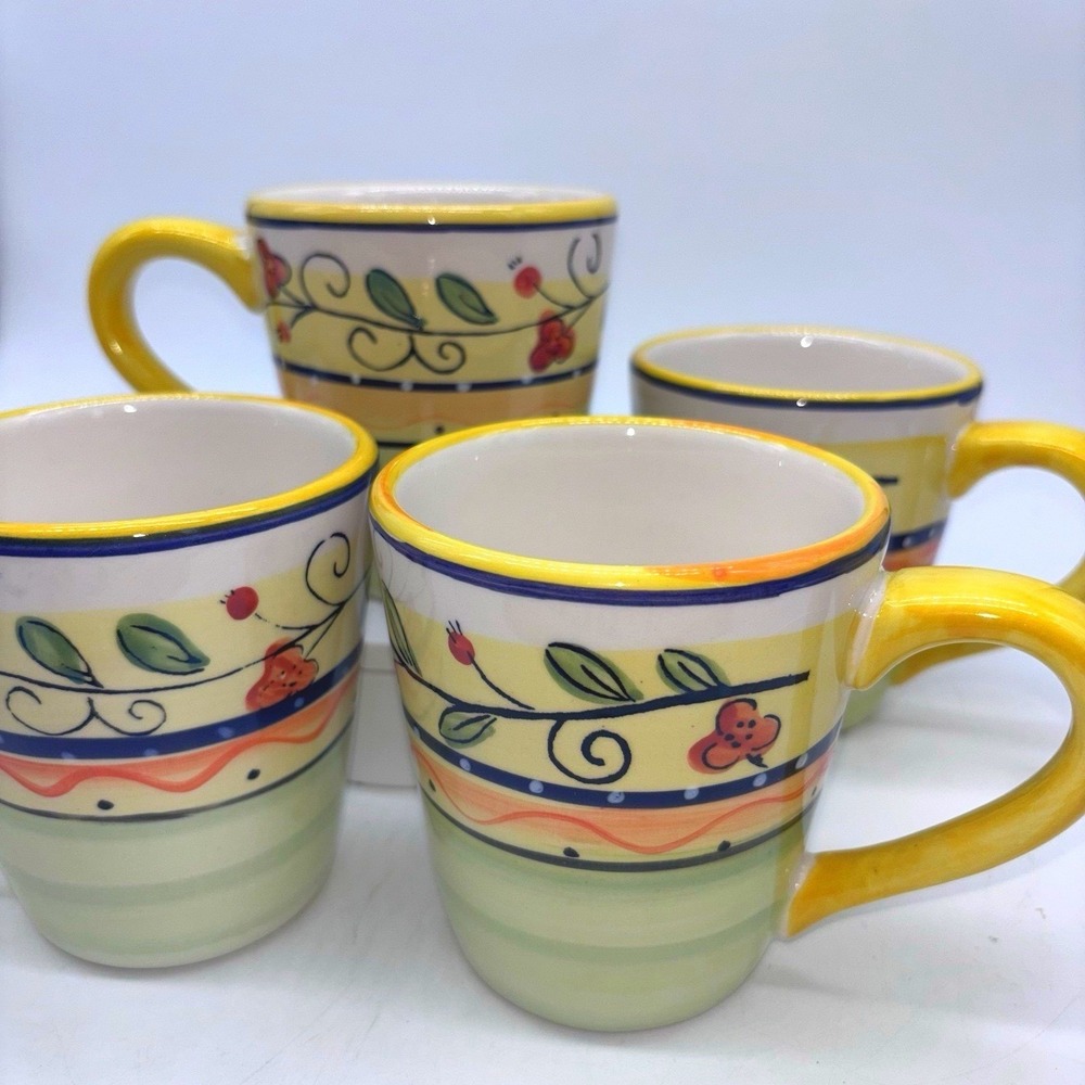 Set Of 4 Philippe Richard Italia Mug 8047746‎ Hand Painted Hand Crafted Floral